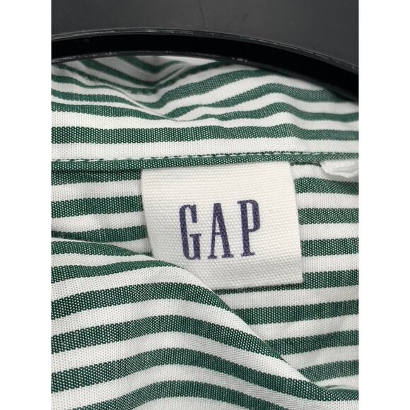 GAP Women's Green-White Striped Ruffle Hem Button-Up Long Sleeve Top SZ S - Picture 8 of 10